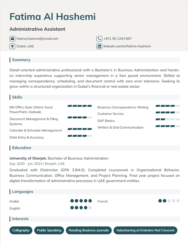 Minimal & ATS Optimized - Freshers, Office Staff, Admin