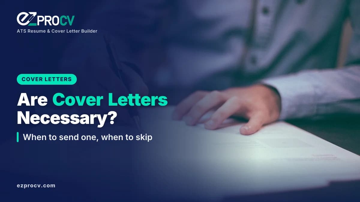 Are Cover Letters Necessary?: When to send one, when to skip, over a photo of a hand with a pen writing on printed paper at a desk